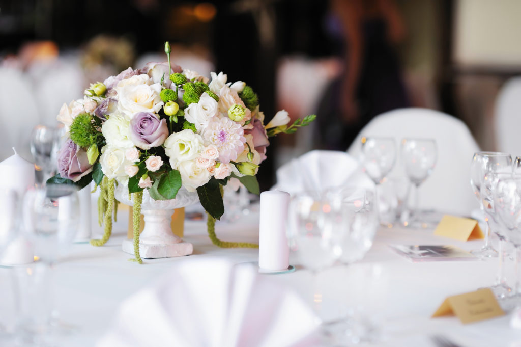 Close up of a flower arrangement prepared for a wedding ceremony at mercure hotels