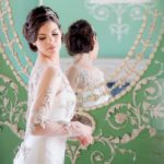 3 brides posing in the grand windows at The Lion Hotel Shrewsbury