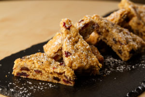 Close up of fruit flapjacks on a plate, as part of mercure hotels meeting food offering